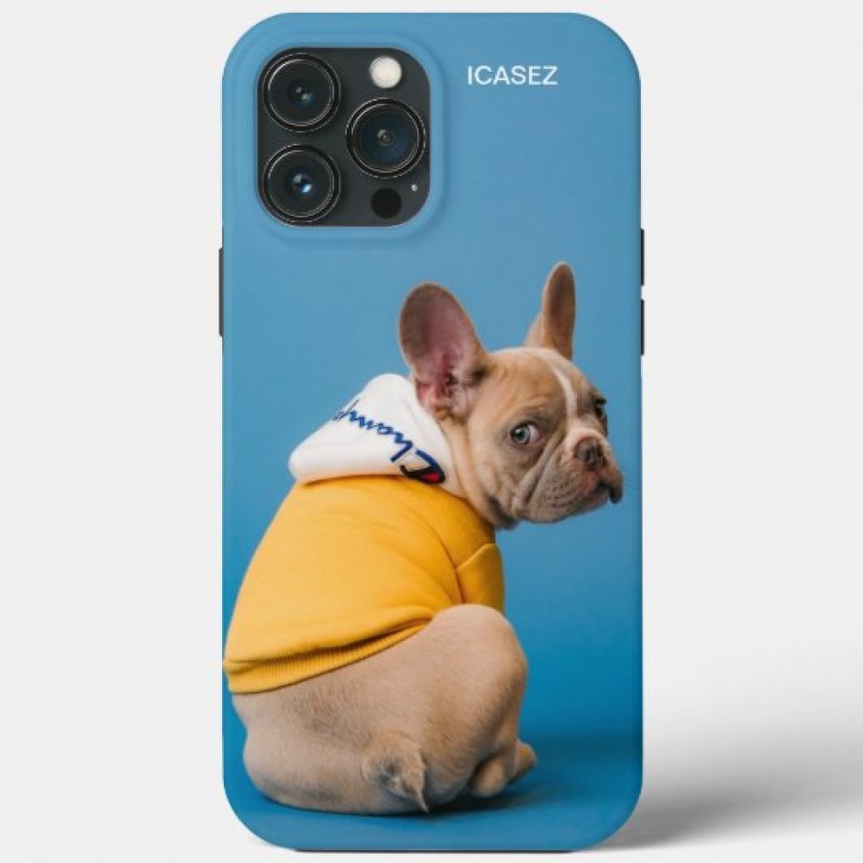 ICASEZオリジナルIPHONE13 PRO MAX犬の芸術は青色を照らしますケース